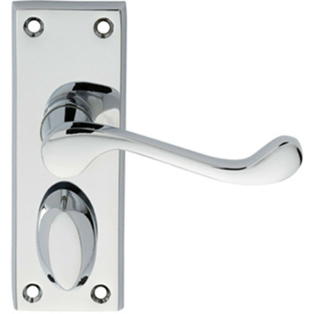 PAIR Victorian Scroll Handle on Privacy Backplate 118 x 43mm Polished Chrome