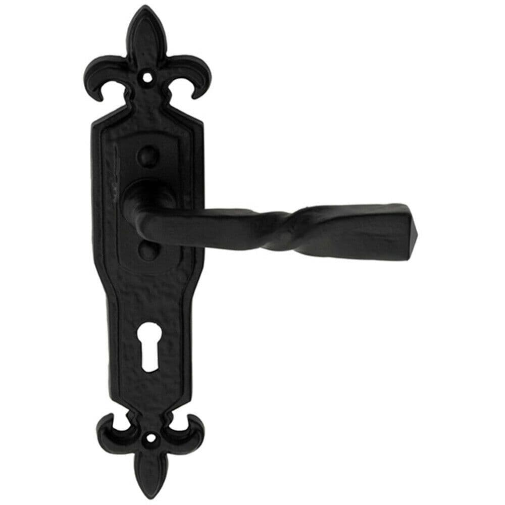 PAIR Forged Twisted Ornate Lever on Lock Backplate 226 x 50mm Antique