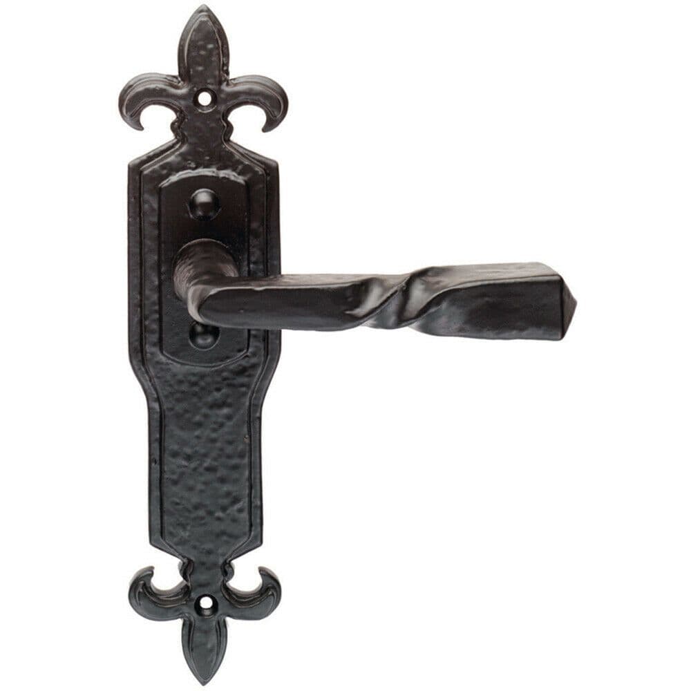 PAIR Forged Twisted Ornate Lever on Latch Backplate 226 x 50mm Antique