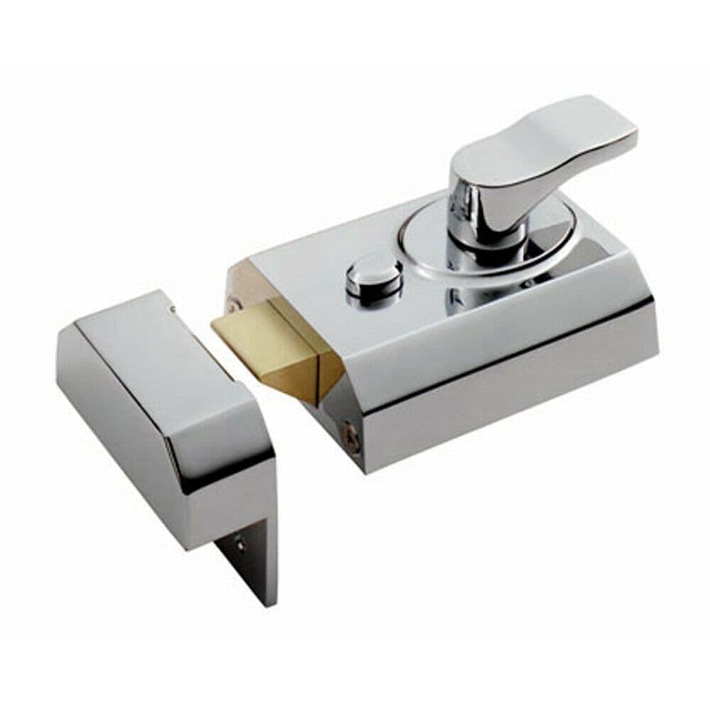 Deadlocking Rim Cylinder Nightlatch 60mm Polished Chrome Door Security Lock