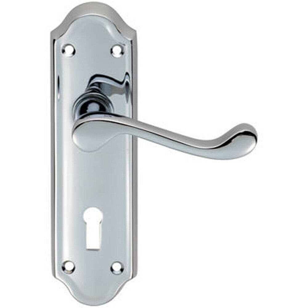 PAIR Victorian Upturned Handle on Lock Backplate 168 x 47mm Polished Chrome