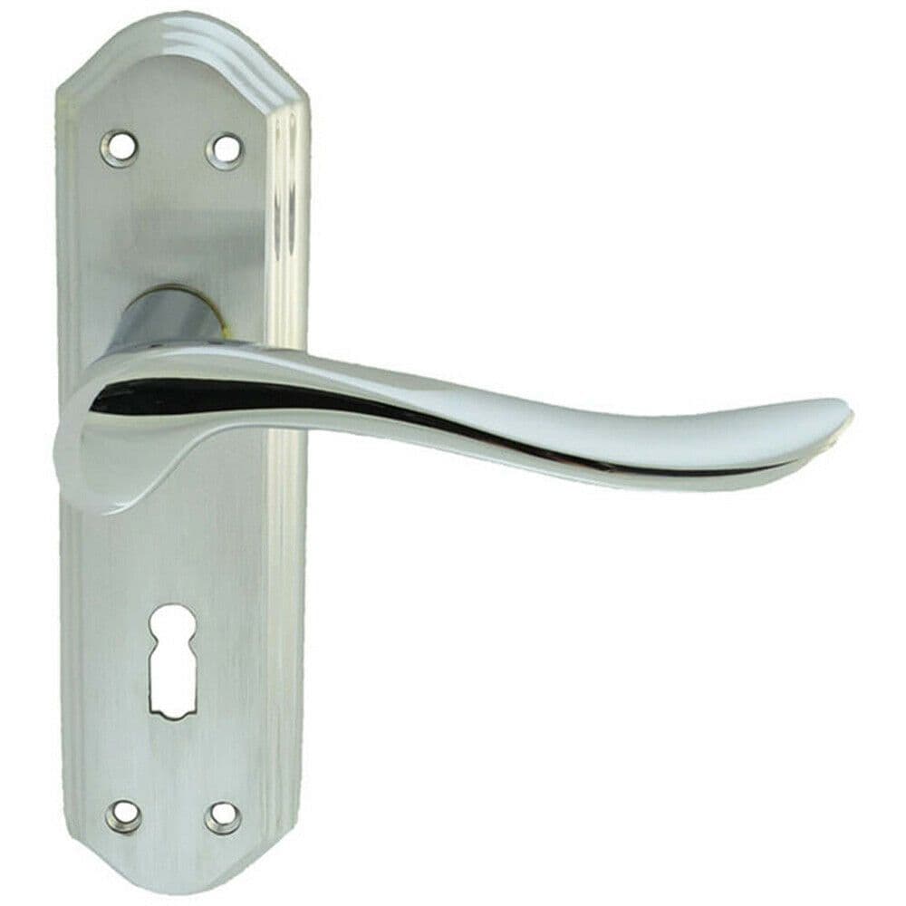 PAIR Curved Lever on Sculpted Edge Backplate 180 x 48mm Satin/Polished Chrome