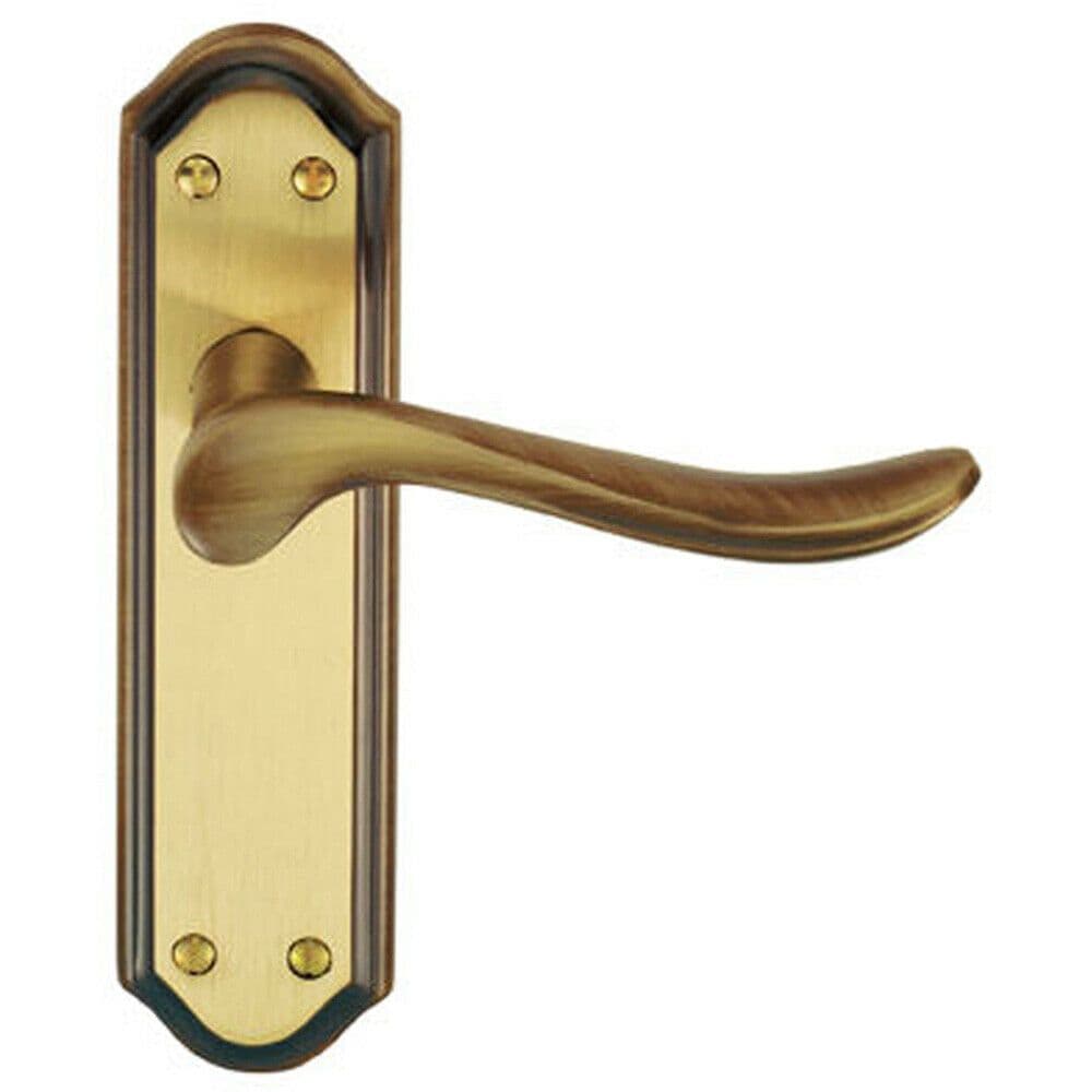PAIR Curved Handle on Sculpted Latch Backplate 180 x 48mm Florentine