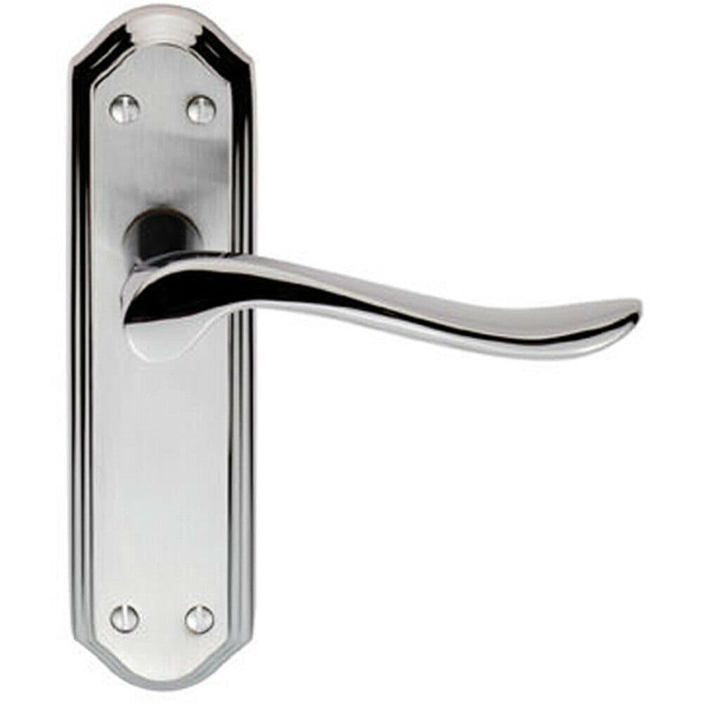 PAIR Curved Lever on Sculpted Latch Backplate 180 x 48mm Satin Polished Chrome