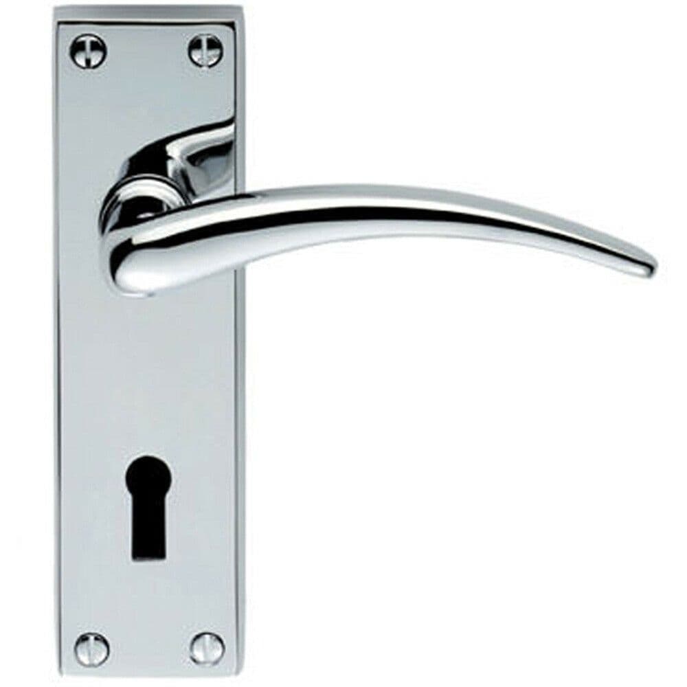 PAIR Slim Arched Door Handle on Lock Backplate 150 x 43mm Polished Chrome