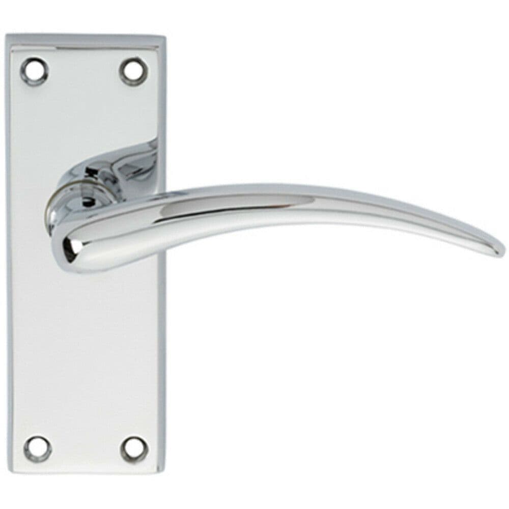 PAIR Slim Arched Door Handle on Latch Backplate 150 x 43mm Polished Chrome
