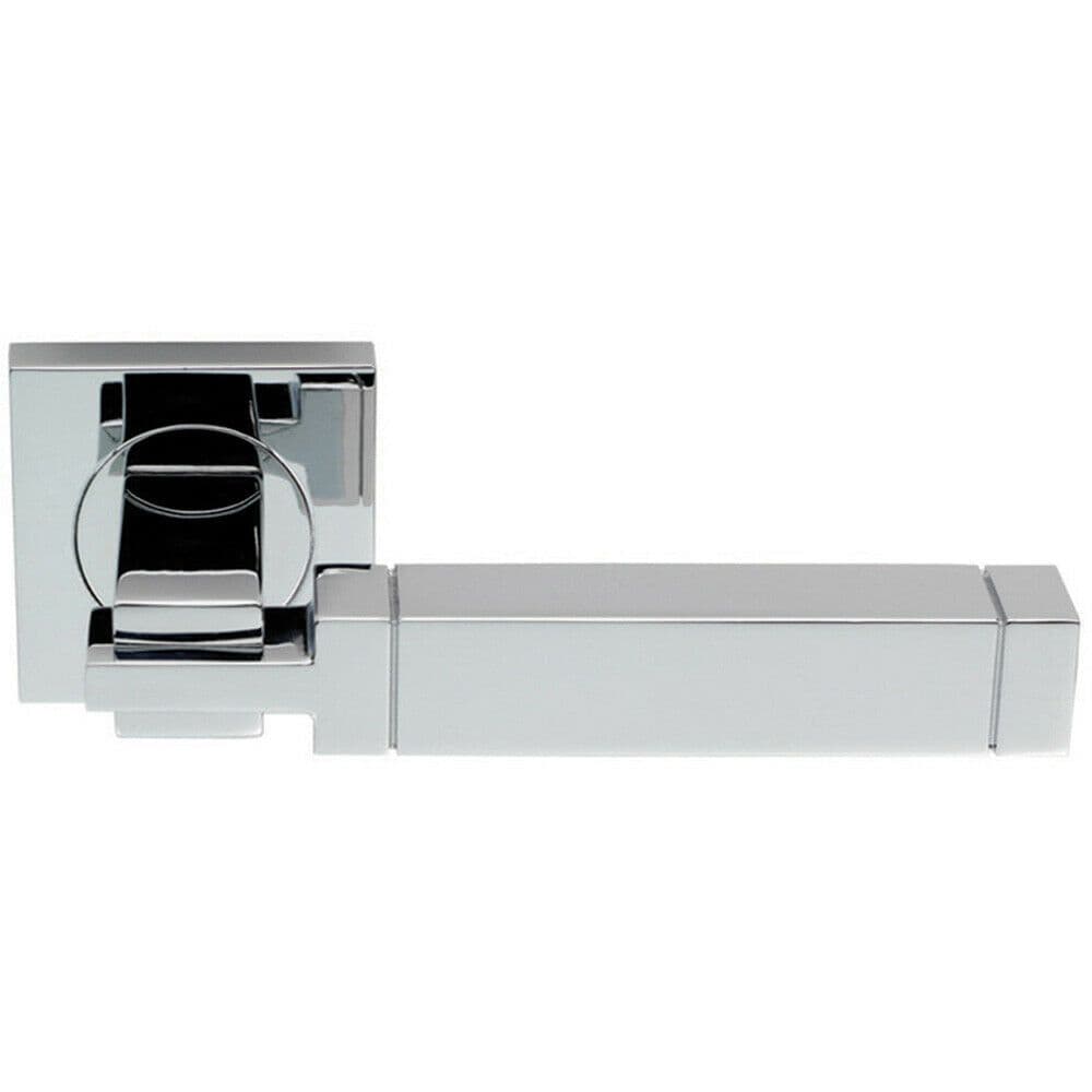 PAIR Cube Lever on Square Rose Etched Detailing Concealed Fix Polished Chrome