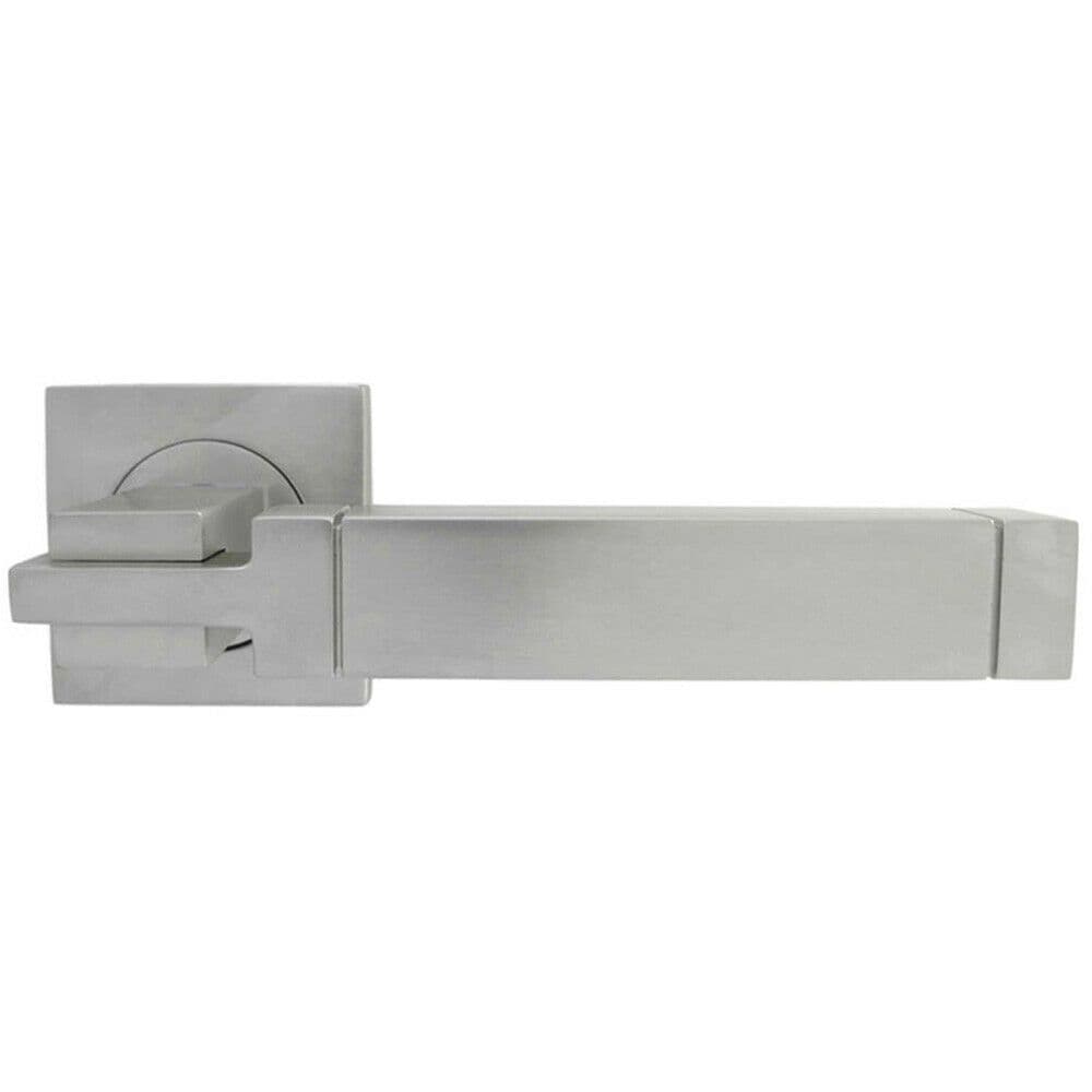 PAIR Cube Lever on Square Etched Detailing Concealed Fix Satin Chrome