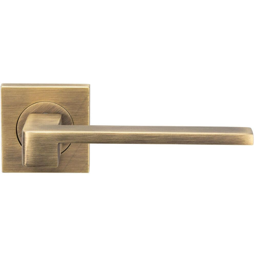 PAIR Flat Squared Bar Handle on Square Concealed Fix Antique Brass