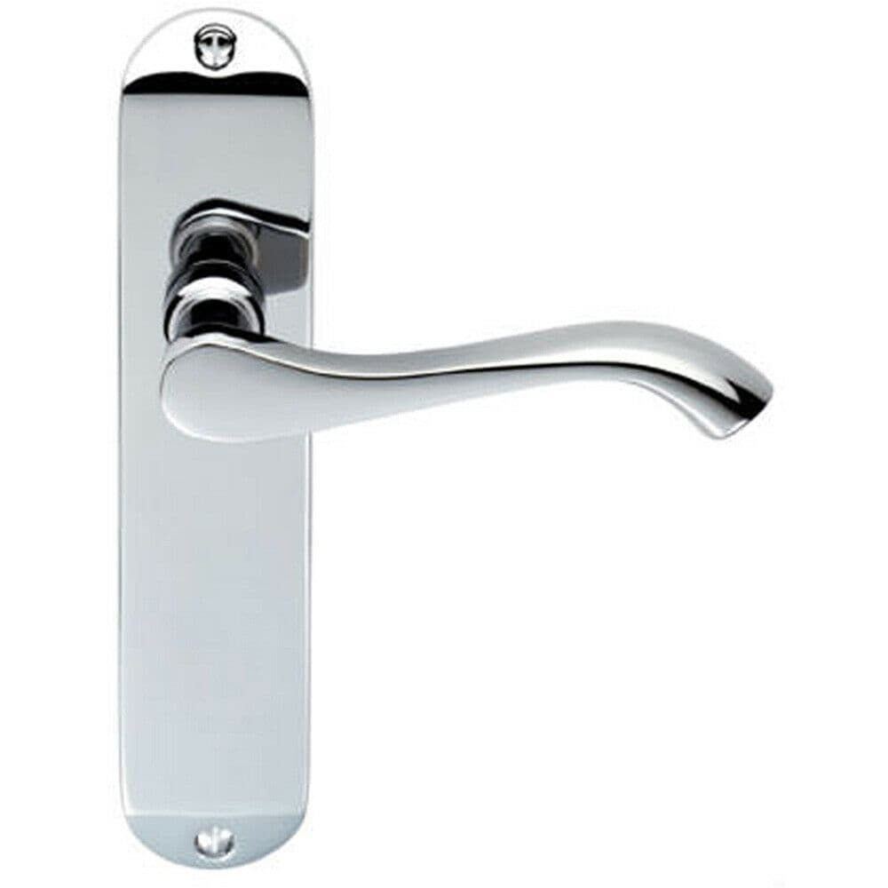 PAIR Curved Handle on Chamfered Latch Backplate 180 x 40mm Polished Chrome