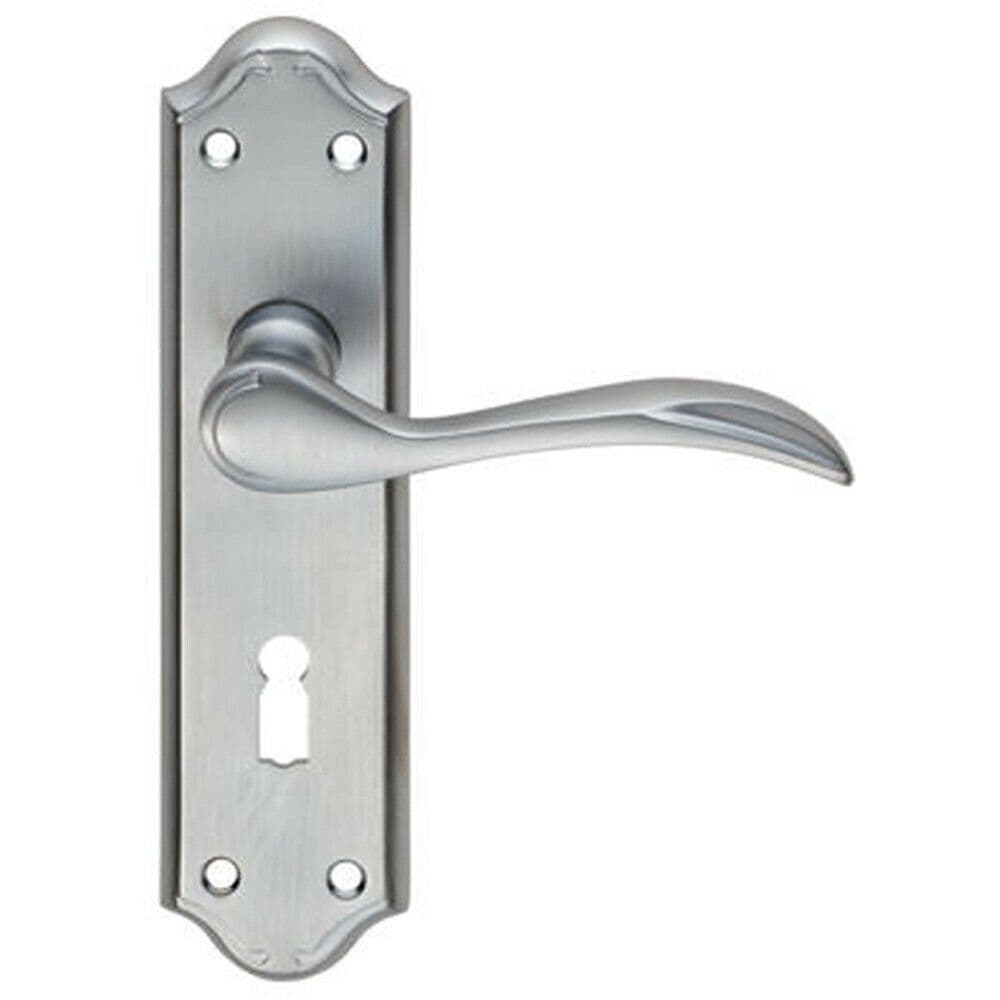 PAIR Curved Door Handle Lever on Lock Backplate 180 x 45mm Satin Chrome