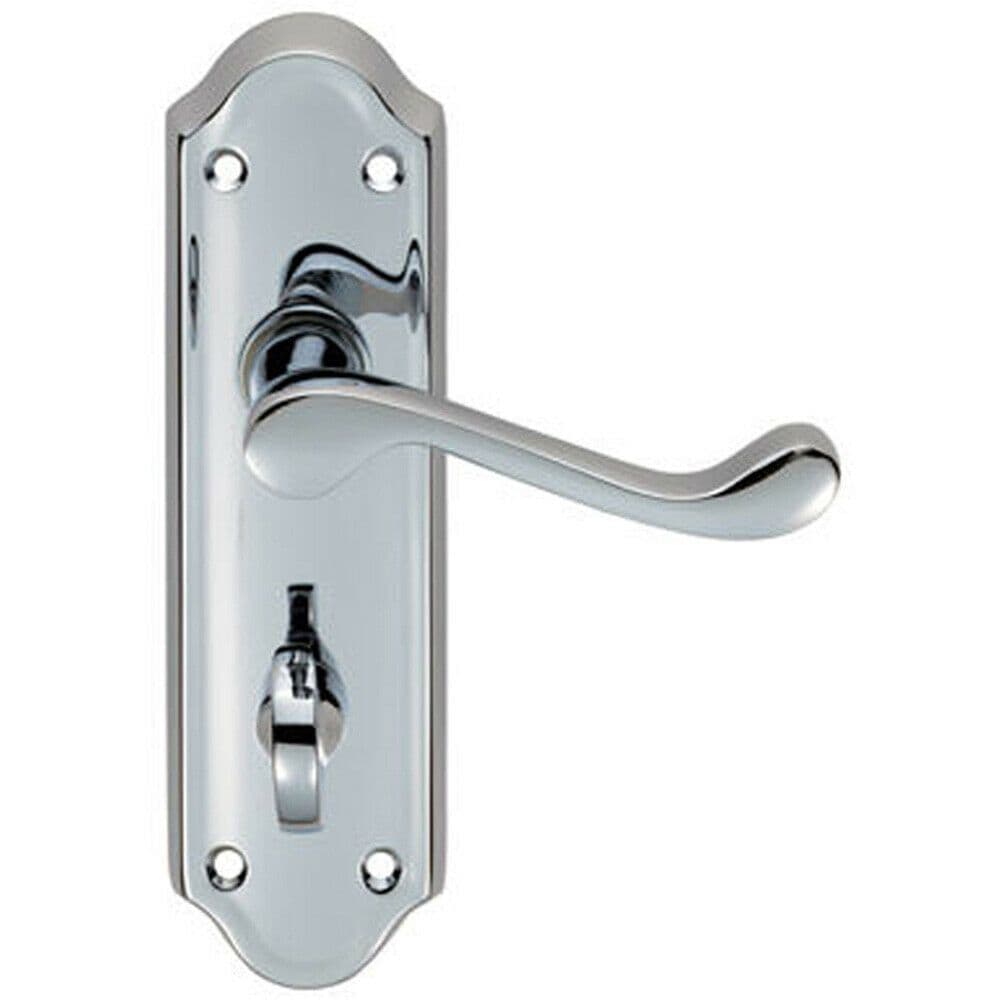 PAIR Victorian Upturned Lever on Bathroom Backplate 168 x 47mm Polished Chrome