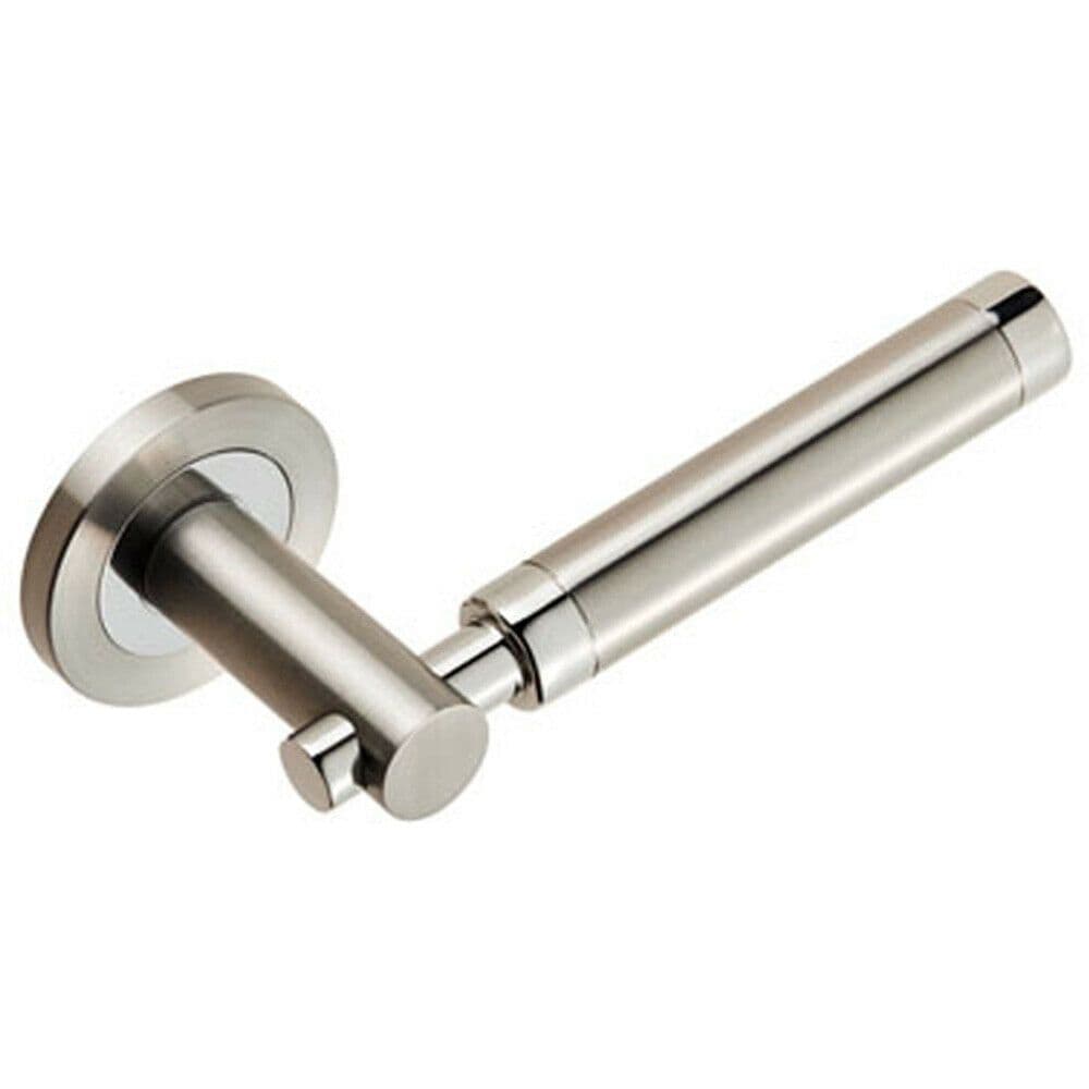 PAIR Sectional Round Bar Lever Concealed Fix Round Rose Polished Satin Steel