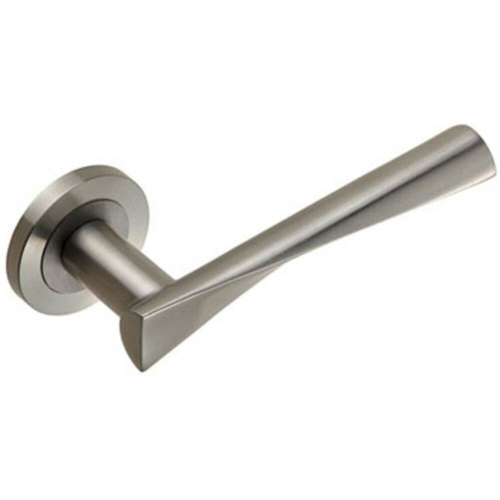PAIR Angular Twisted Lever on Round Concealed Fix Satin Stainless Steel