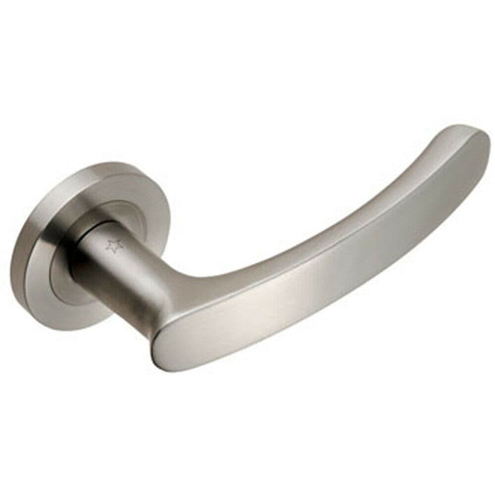 PAIR Curved Handle with Rounded Ends Concealed Fix Round Rose Satin Steel