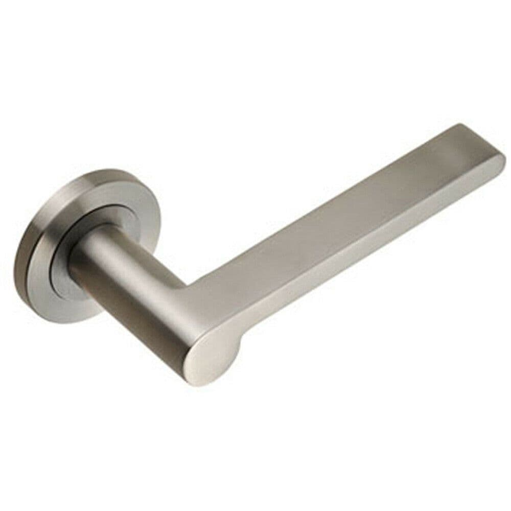 PAIR Flat Bar Lever Rounded End on Round Concealed Fix Satin Steel