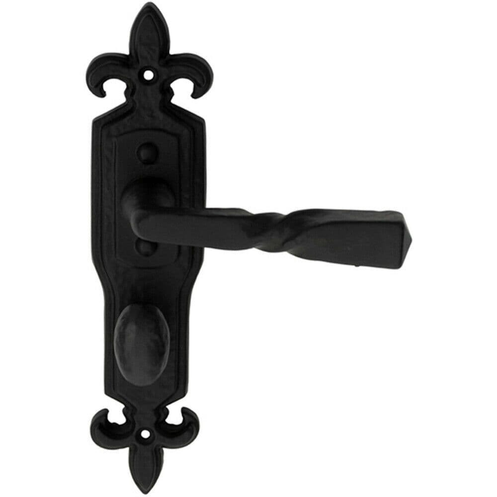 PAIR Forged Twisted Ornate Lever on Bathroom Backplate 226 x 50mm Black Antique