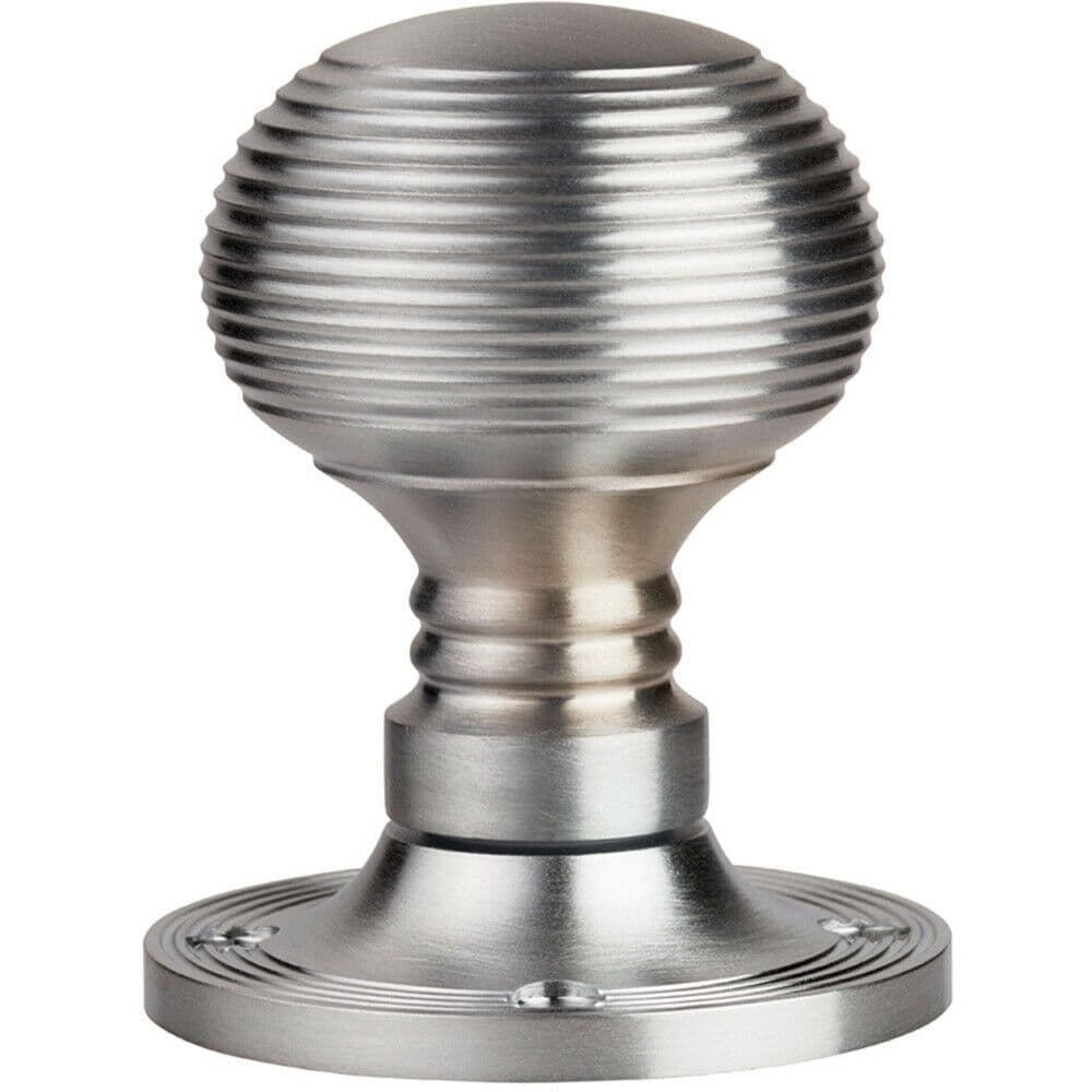 PAIR Textured Rimmed Mortice Door Knob 52mm Dia Satin Chrome Beehive Knob