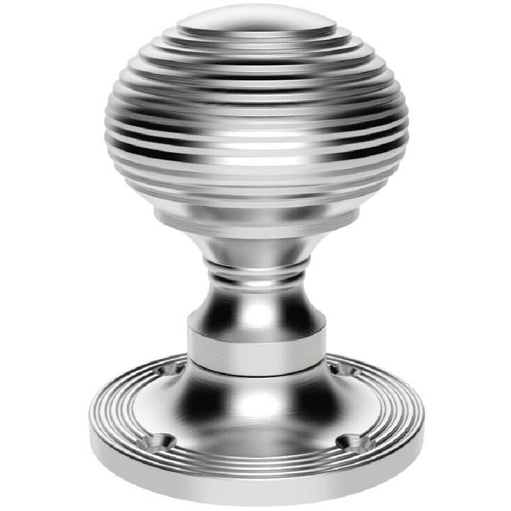 PAIR Round Textured Mortice Door Knob 52mm Dia Satin Chrome Beehive Knob