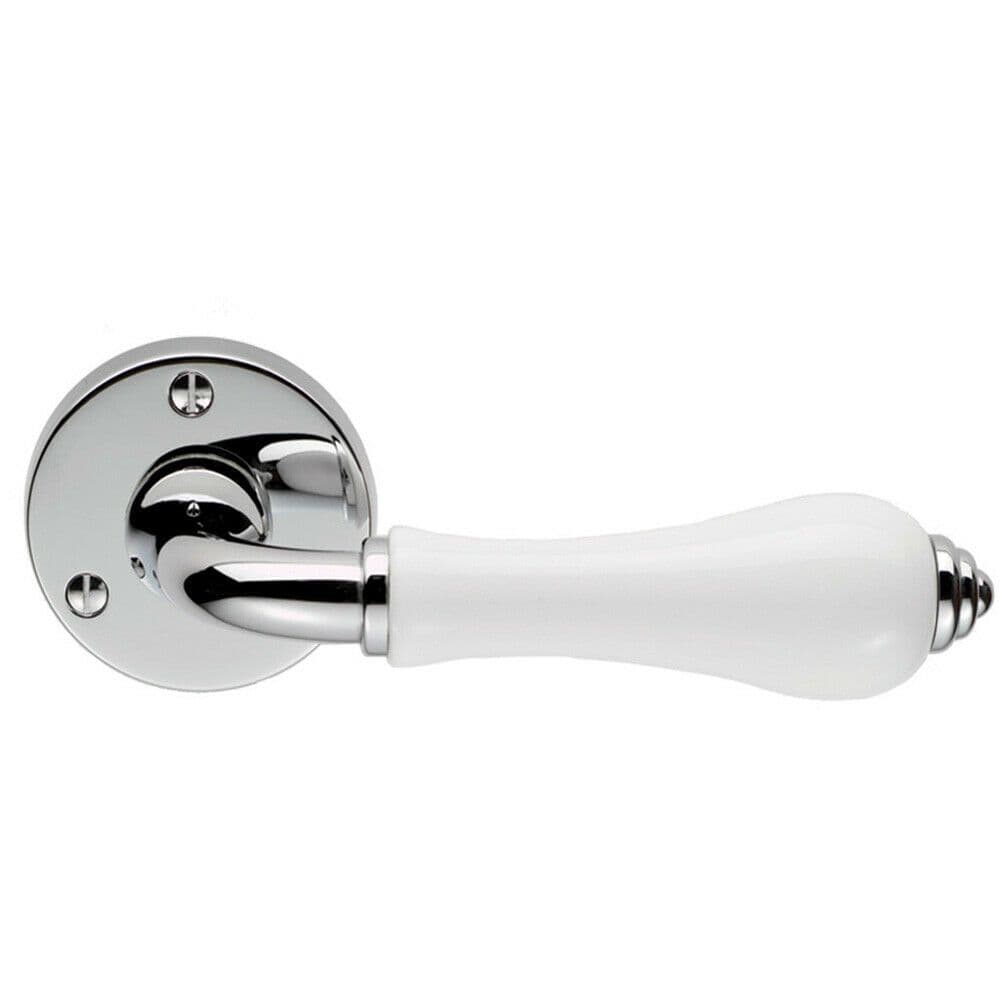 PAIR Porcelain Handle Ringed Detailing 58mm Round Polished Chrome