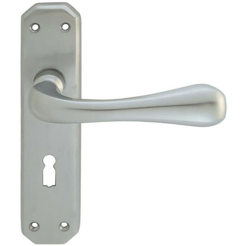 PAIR Heavy Duty Handle on Angular Lock Backplate 180 x 40mm Satin Chrome