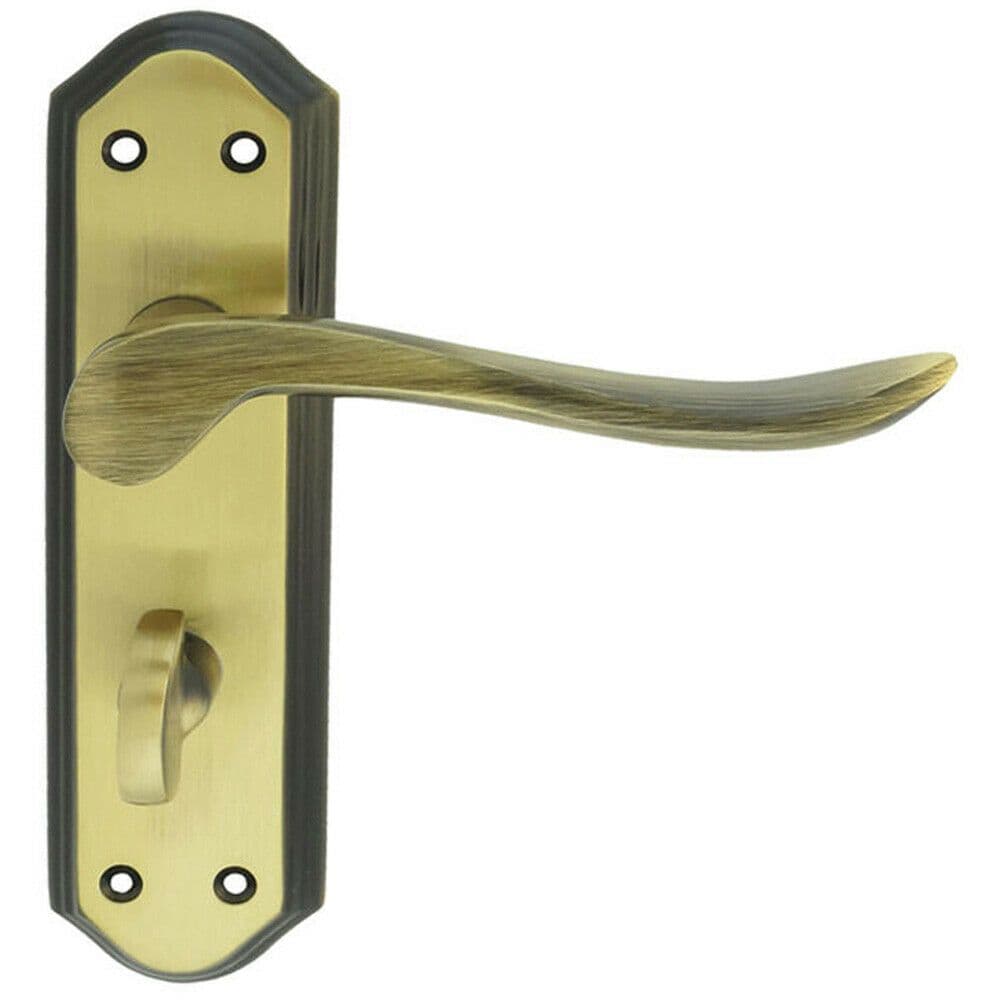 PAIR Curved Lever on Sculpted Bathroom Backplate 180 x 48mm Florentine Bronze