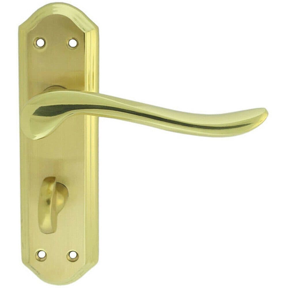 PAIR Curved Lever on Sculpted Bathroom Backplate 180 x 48mm Satin Polished Brass