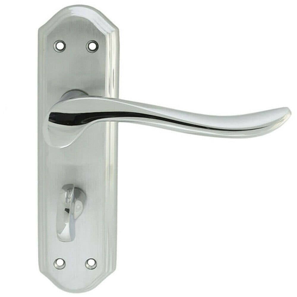 PAIR Curved Handle on Sculpted Bathroom Backplate 180 x 48mm Chrome