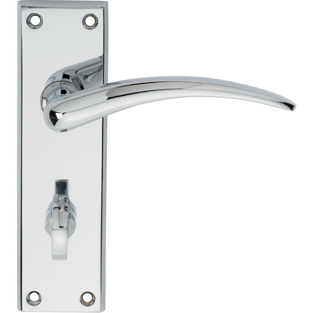 PAIR Slim Arched Door Lever on Bathroom Backplate 150 x 43mm Polished Chrome
