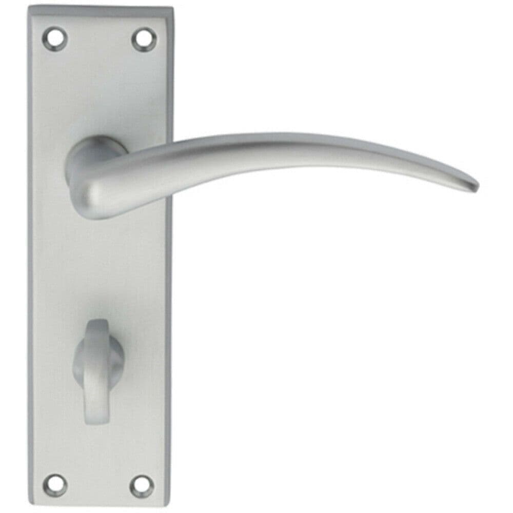 PAIR Slim Arched Door Handle on Bathroom Backplate 150 x 43mm Satin Chrome