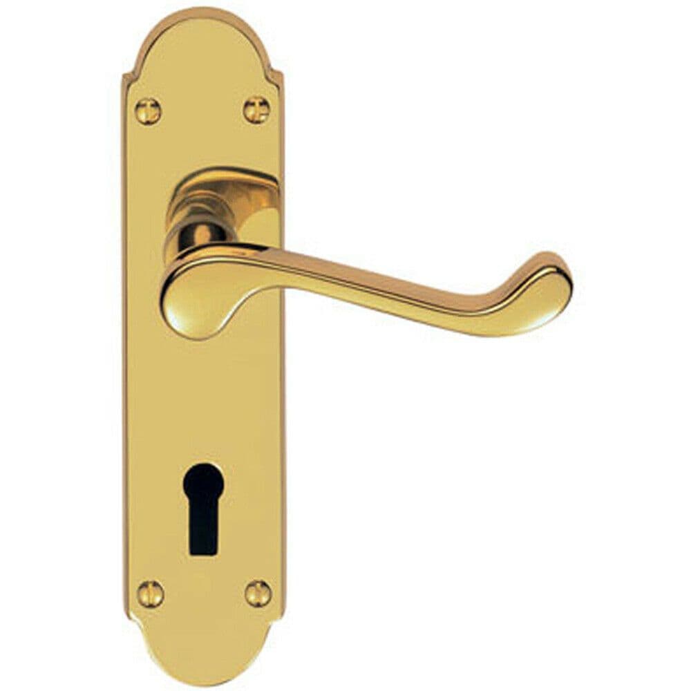 PAIR Victorian Upturned Handle on Lock Backplate 170 x 42mm Stainless Brass