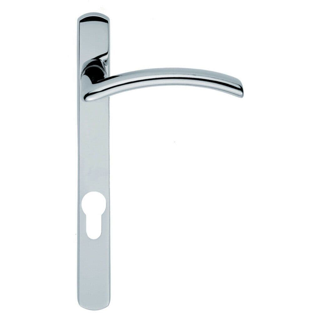 PAIR Arched Lever on Narrow Euro Lock Backplate 220 x 26mm Polished Chrome