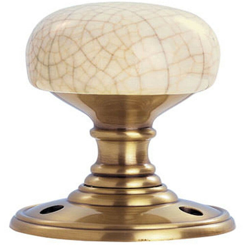 Porcelain Mushroom Door Knob Crackle Glaze & Florentine Bronze