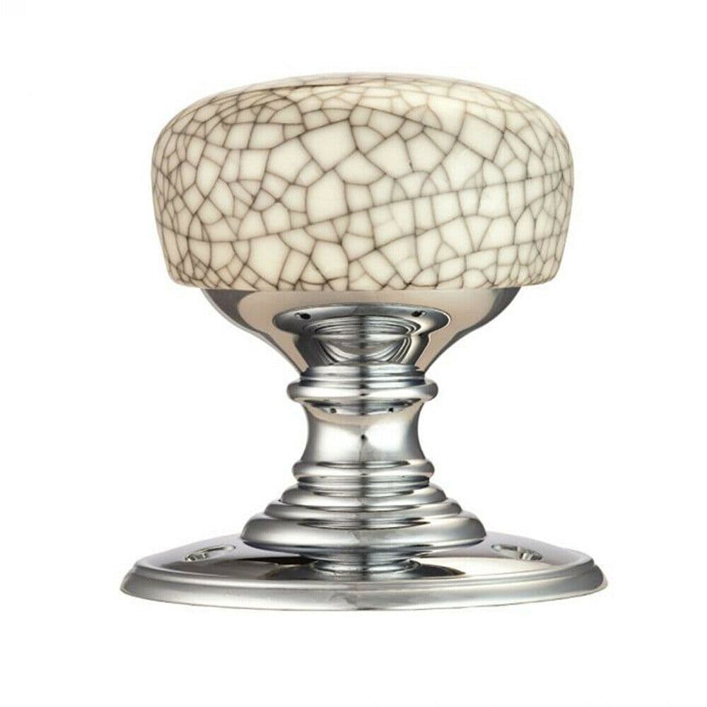 Porcelain Mushroom Door Knob Midnight Crackle & Polished Chrome