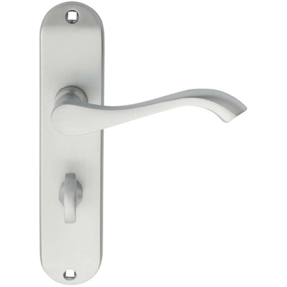 PAIR Curved Handle on Chamfered Bathroom Backplate 180 x 40mm Satin Chrome