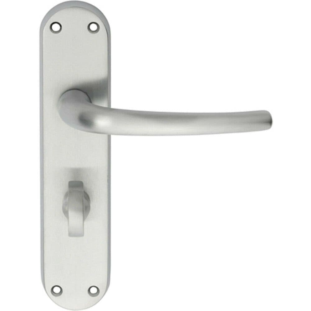 PAIR Slim Round Bar Lever on Shaped Bathroom Backplate 185 x 40mm Satin Chrome