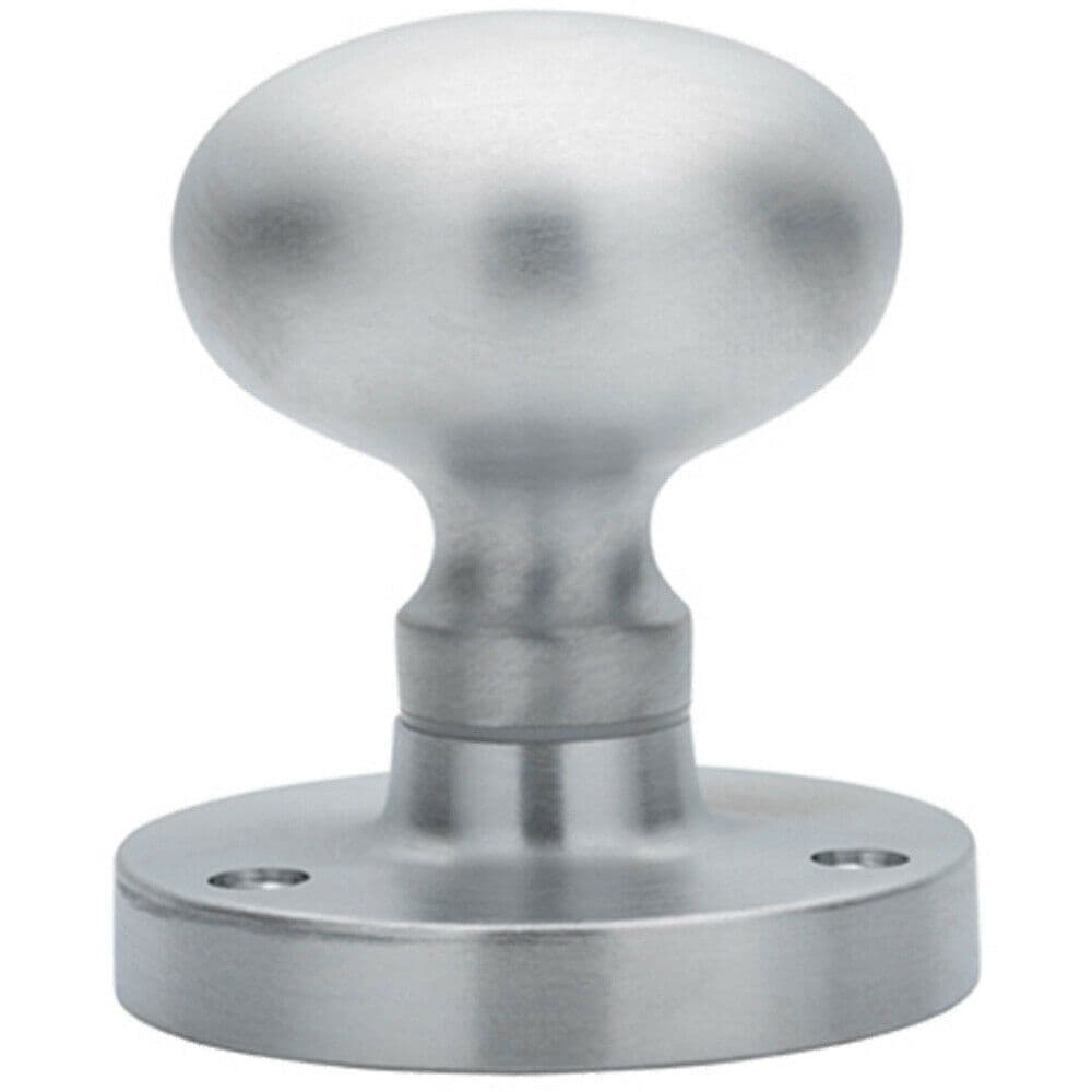 PAIR Mushroom Mortice Door Knob Half Sprung 52mm Diameter Satin Chrome