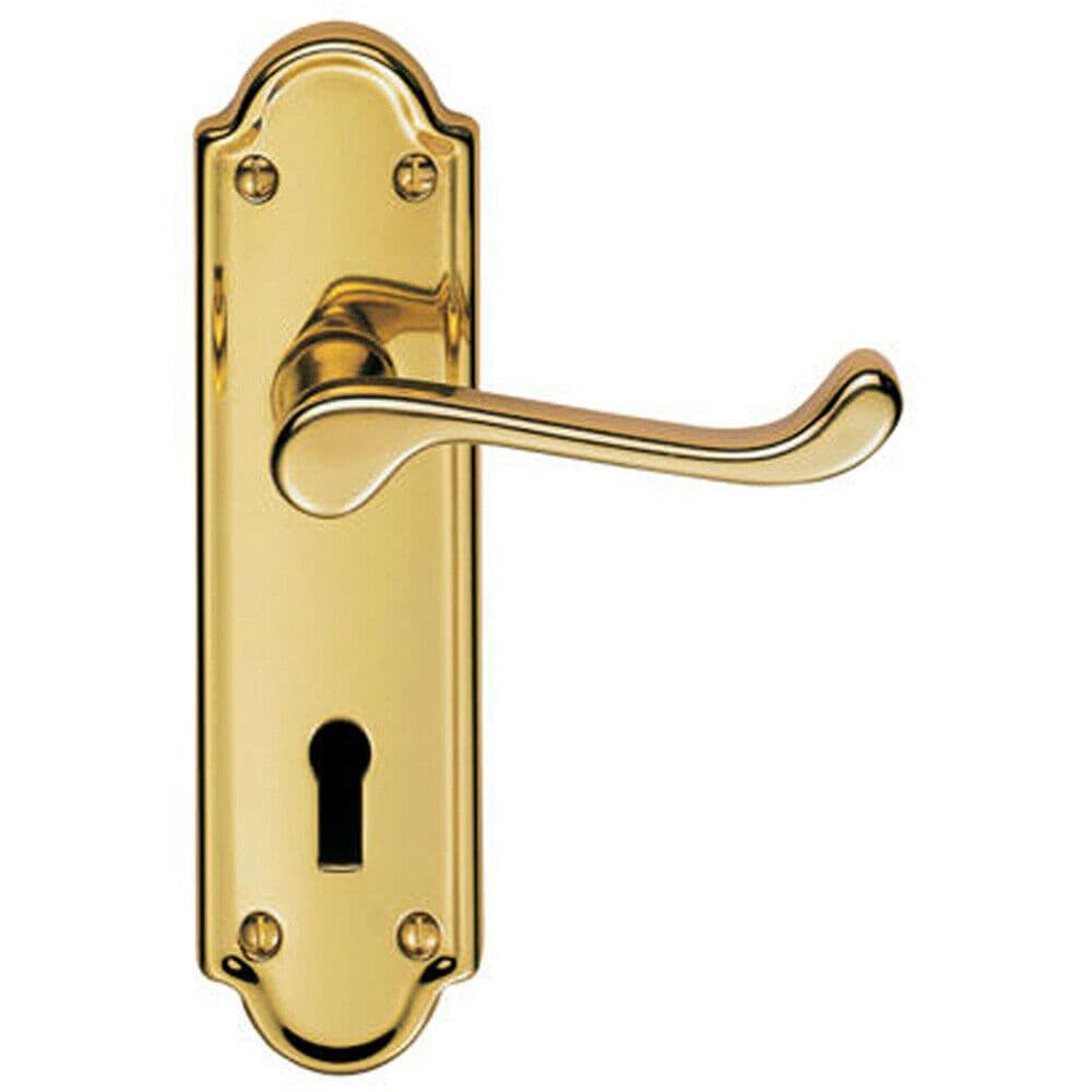 PAIR Victorian Upturned Handle on Lock Backplate 168 x 47mm Stainless Brass
