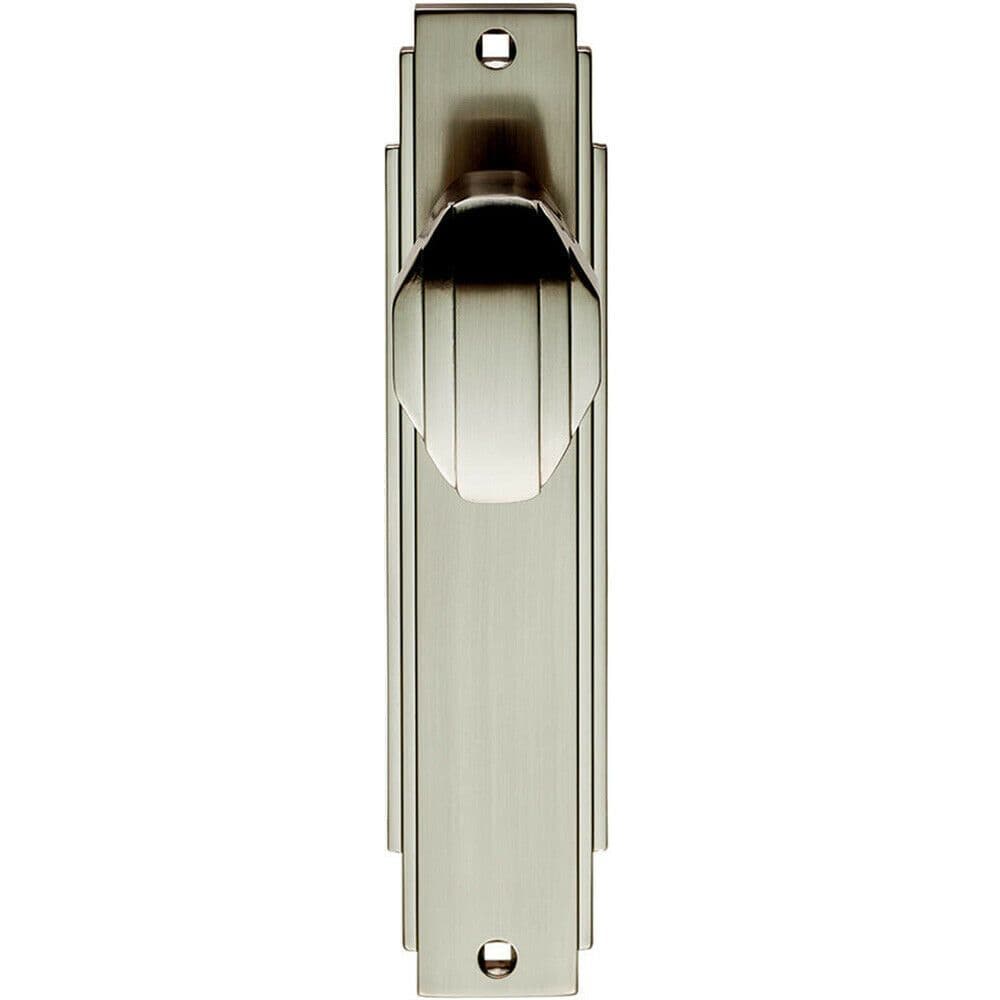PAIR Line Detailed Door Knob on Latch Backplate 205 x 45mm Satin Nickel