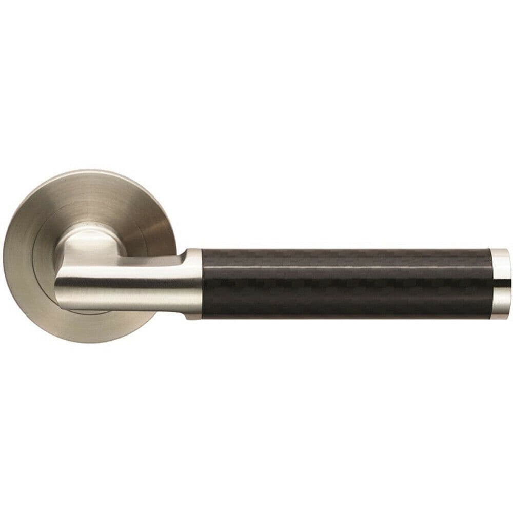 PAIR Carbon Fibre Round Bar Handle on Round Concealed Fix Satin Steel