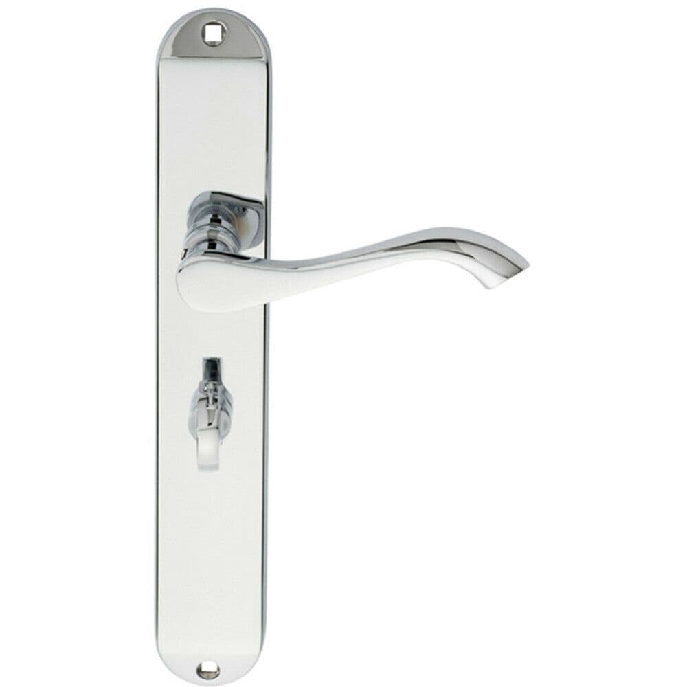 PAIR Curved Lever on Long Slim Bathroom Backplate 241 x 40mm Polished Chrome