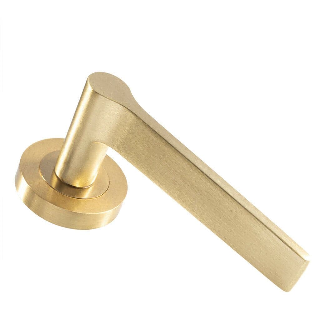 PAIR Straight Rounded Handle on Round Concealed Fix Satin Brass