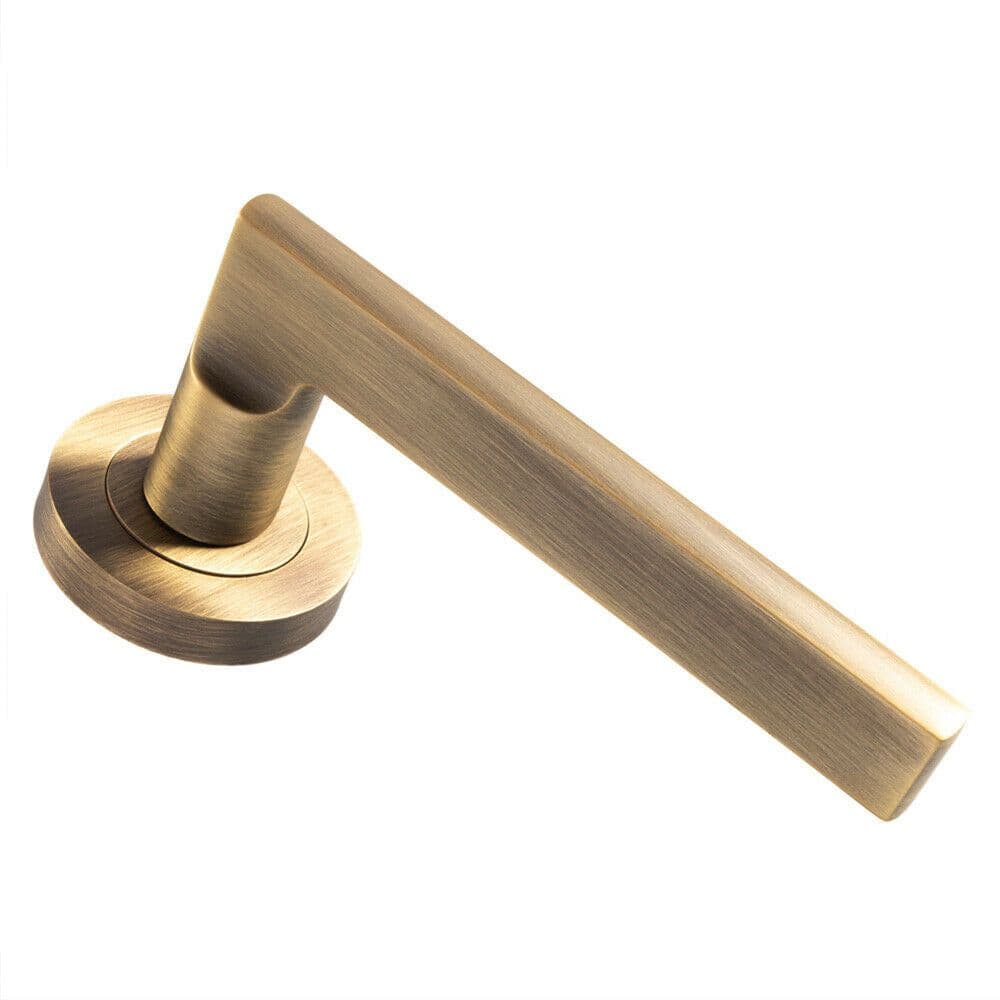 PAIR Straight Plinth Mounted Lever on Round Concealed Fix Antique Brass