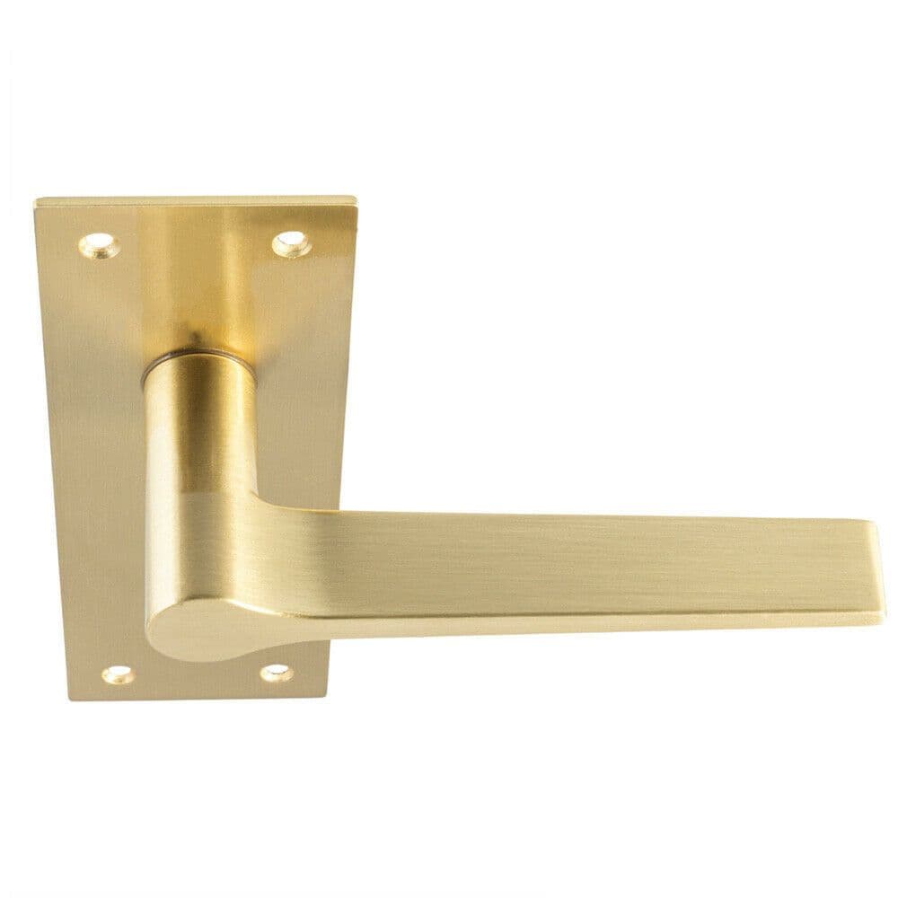 PAIR Flat Straight Handle on Slim Lock Backplate 150 x 50mm Antique Brass