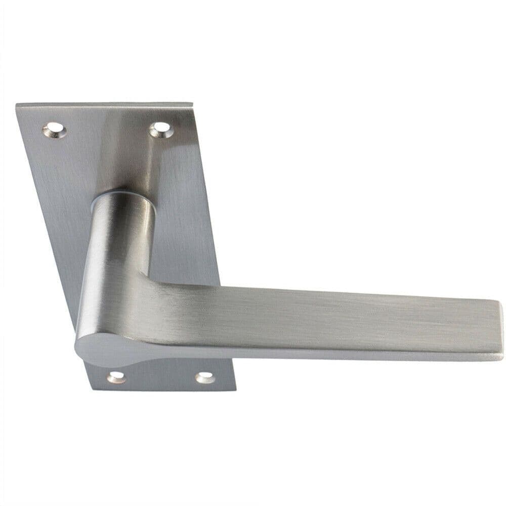PAIR Flat Straight Handle on Slim Lock Backplate 150 x 50mm Satin Nickel