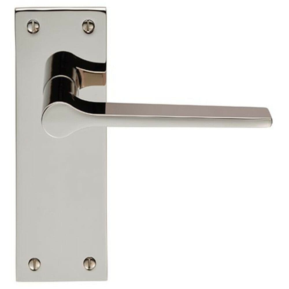 PAIR Flat Straight Handle on Slim Latch Backplate 150 x 50mm Polished Nickel