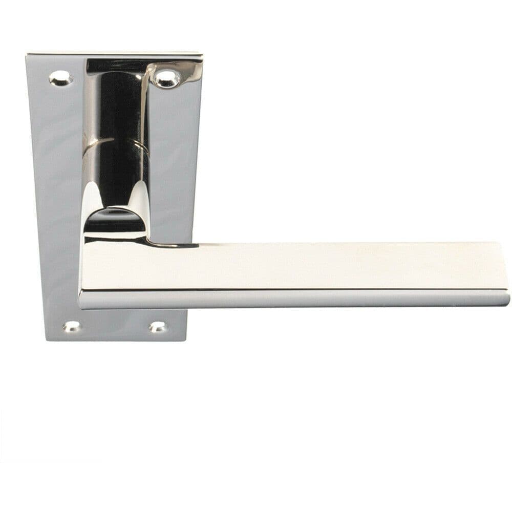 PAIR Straight Bar Handle on Slim Lock Backplate 150 x 50mm Polished Nickel