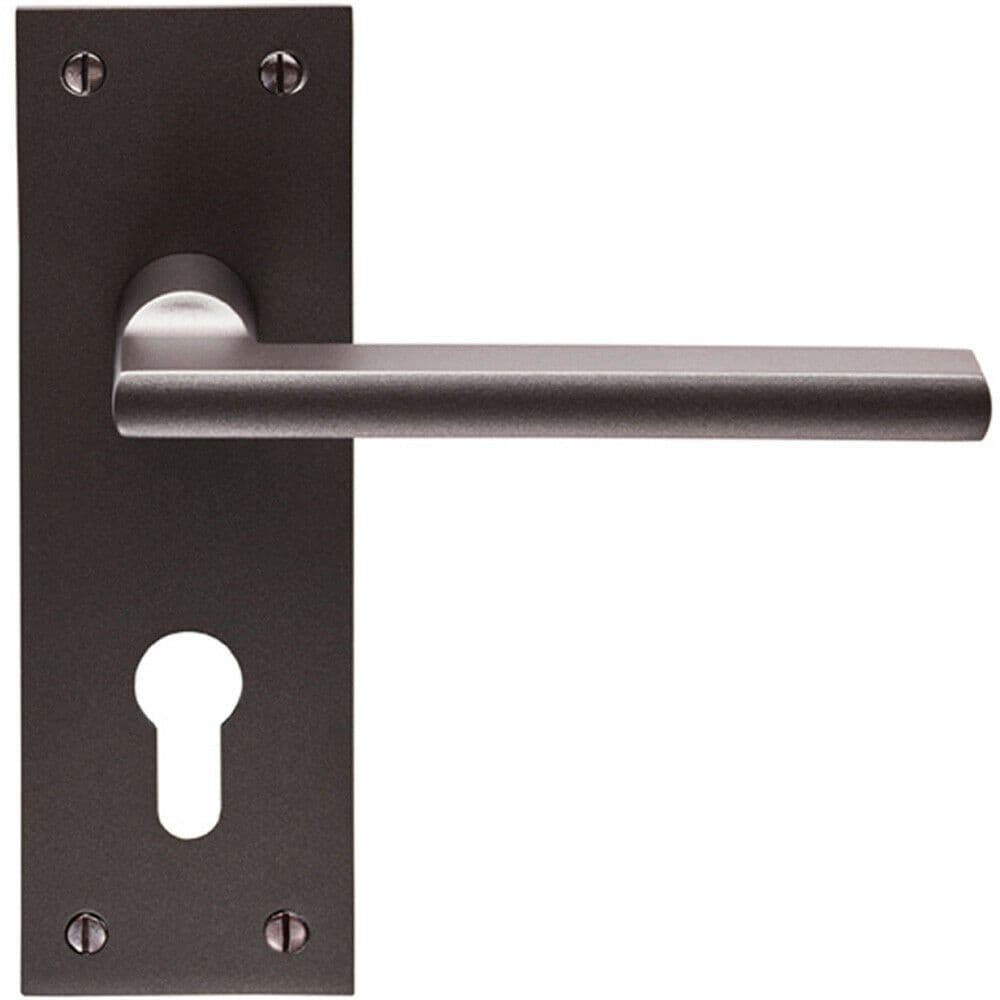 PAIR Straight Bar Handle on Slim Euro Lock Backplate 150 x 50mm Matt