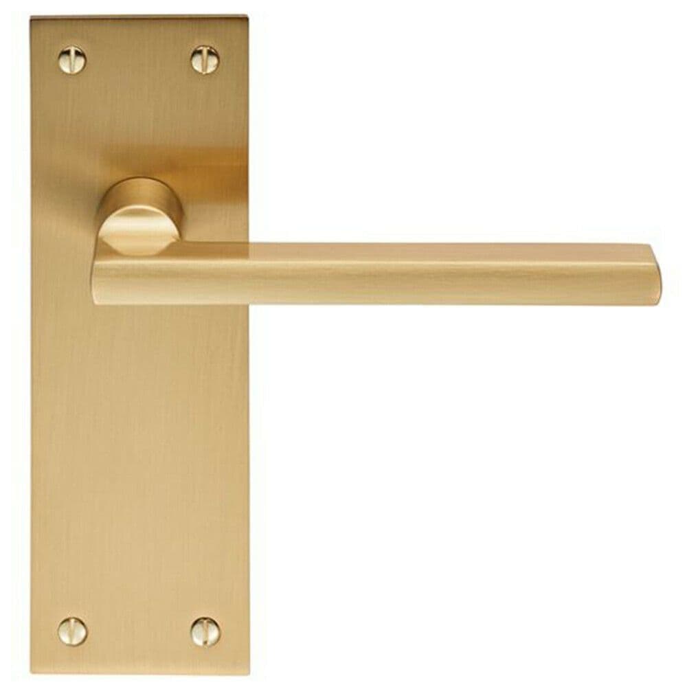 PAIR Straight Bar Handle on Slim Latch Backplate 150 x 50mm Satin Brass