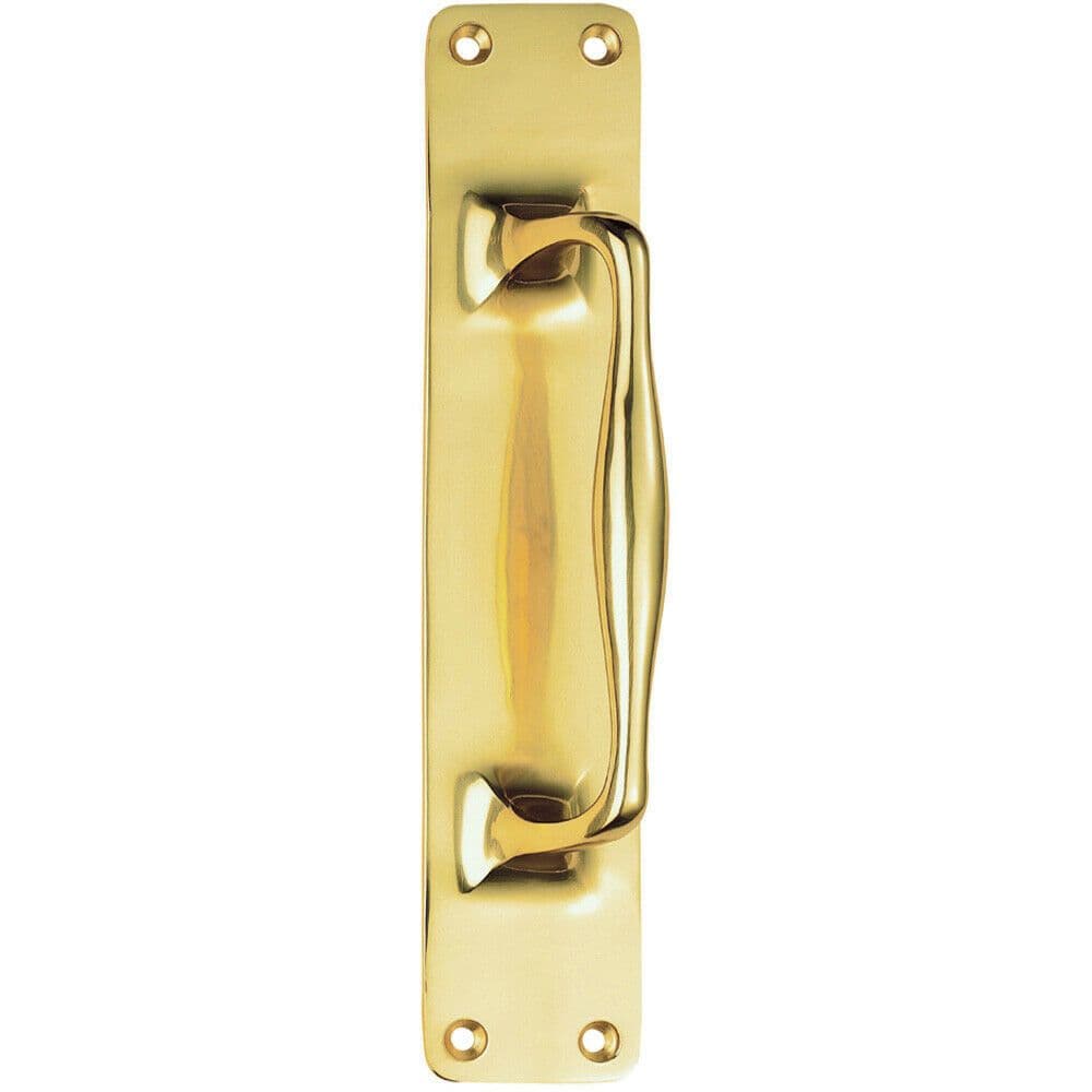One Piece Door Pull Handle on Backplate 297mm Length Polished Brass